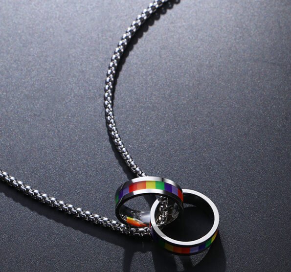 Pride Rainbow Double Ring Titanium Steel Necklace - Image 3
