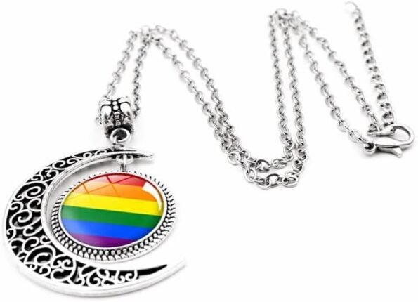 Rainbow Necklace with Crescent Moon Charm Pendant - Image 2