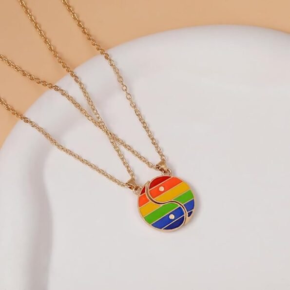 1 Pair Matching Rainbow Yin Yang Pendant Couple Necklace - Image 3