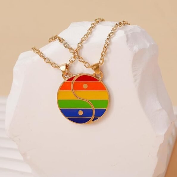 1 Pair Matching Rainbow Yin Yang Pendant Couple Necklace - Image 4