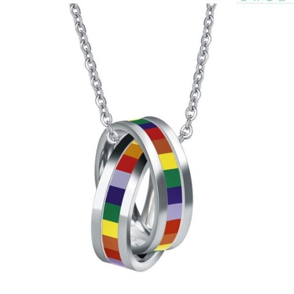 Pride Rainbow Double Ring Titanium Steel Necklace