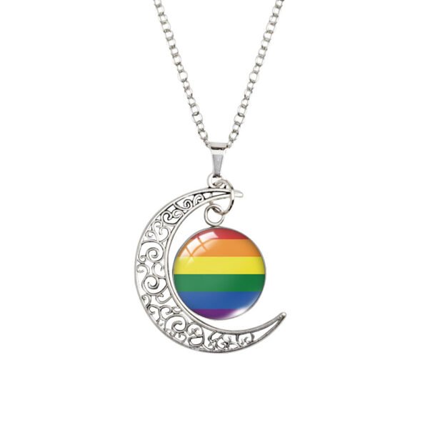 Rainbow Necklace with Crescent Moon Charm Pendant
