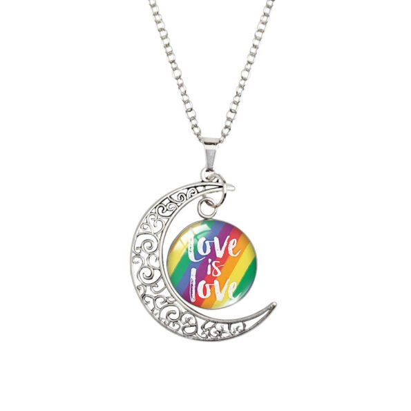 Rainbow Necklace with Crescent Moon Charm Pendant - Image 4