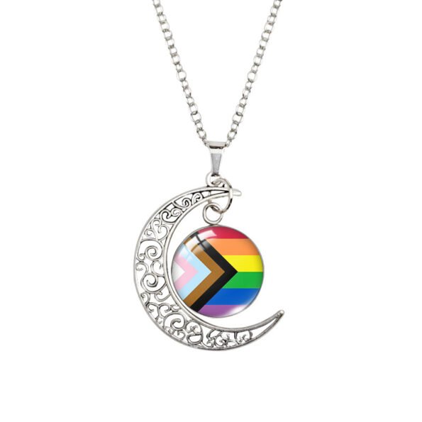 Rainbow Necklace with Crescent Moon Charm Pendant - Image 5