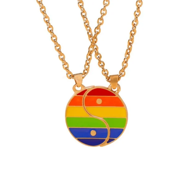 1 Pair Matching Rainbow Yin Yang Pendant Couple Necklace