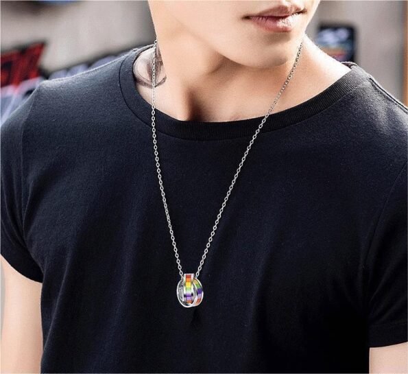Pride Rainbow Double Ring Titanium Steel Necklace - Image 5